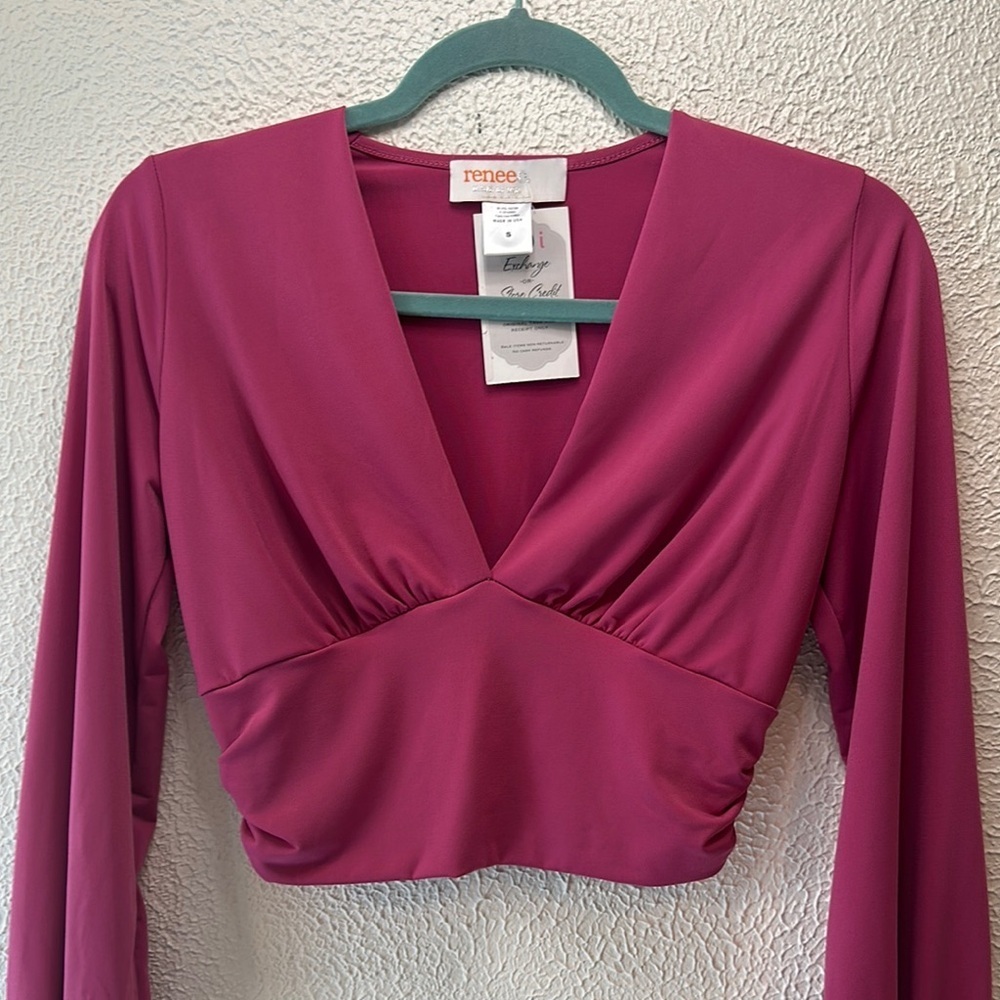 Renee C. Pink Fitted Crop Blouse